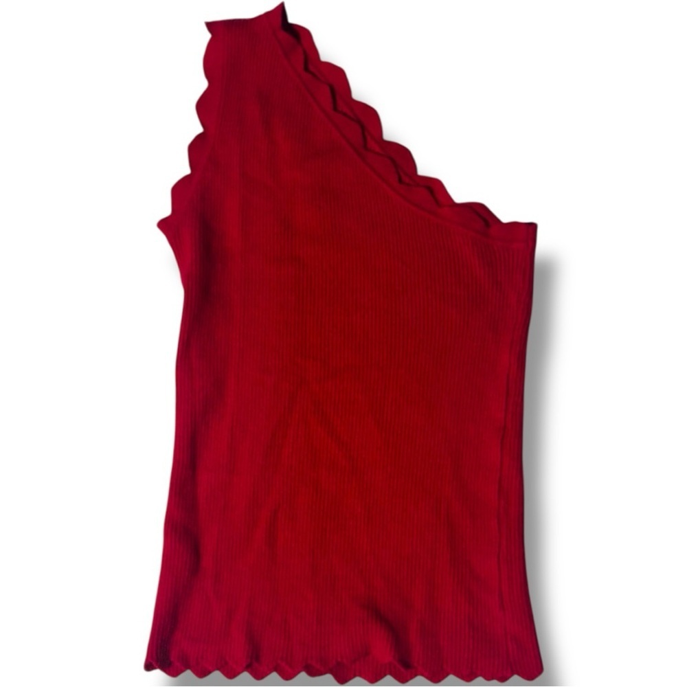 Unbranded Fun Bold Bright Red Scalloped Hem One Shoulder Tank Top - Picture 10 of 14